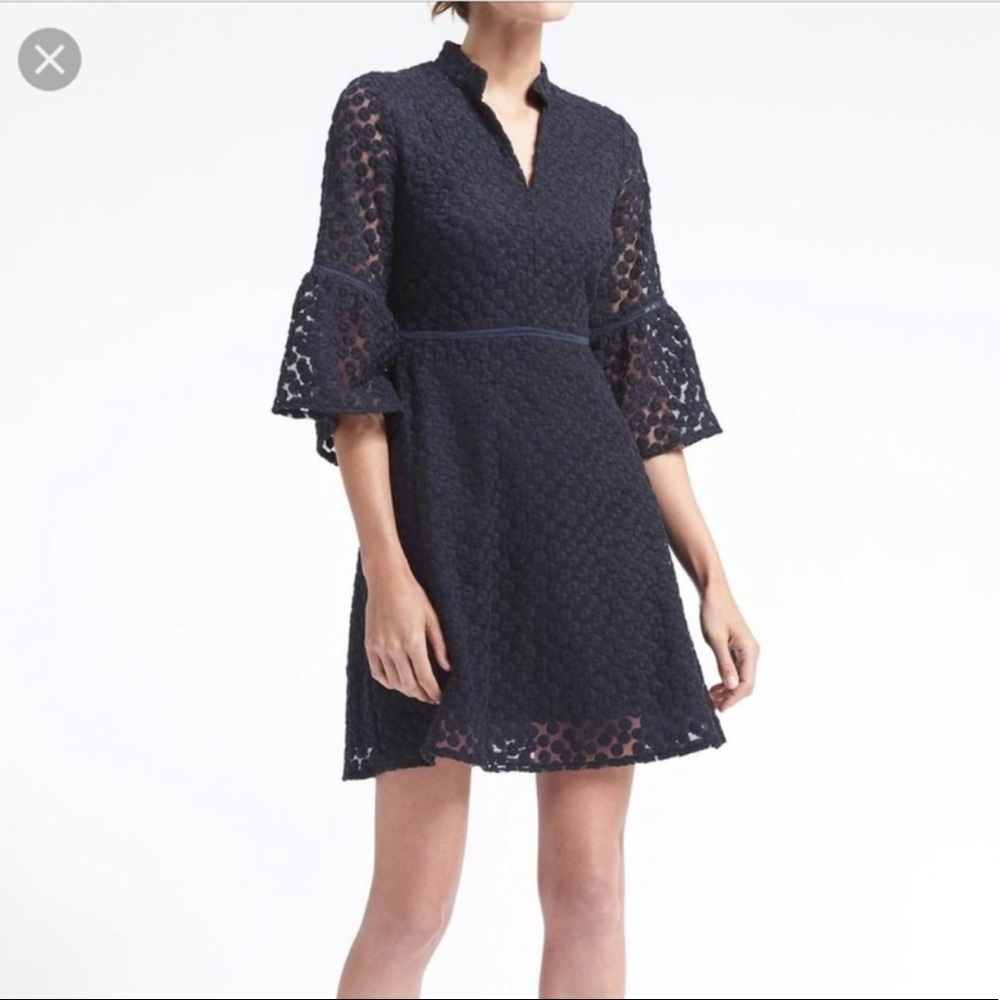 banana republic navy Floral bell sleeve dress